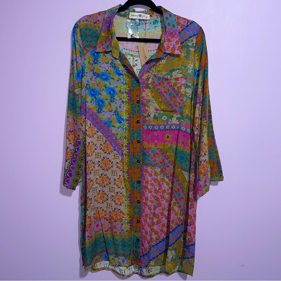 Natural Life Lola Shirt Dress Folk Flower Patchwork Women Size S Boho Country - Picture 1 of 10